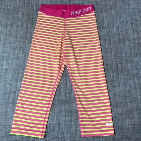 NIKE / Womens Pro Dri fit Compression Capri Legging Pink and Yellow Size small - Picture 1 of 10